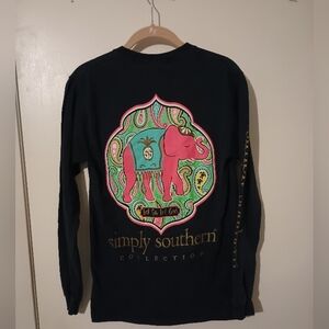 Simply Southern Elephant Let Go Let God Long Sleeve  Small Navy Blue T-shirt